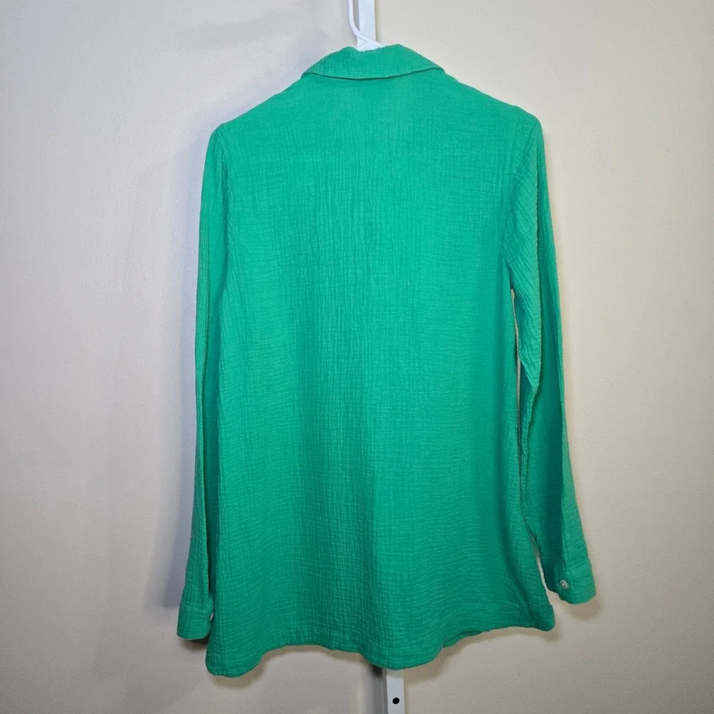 J Jill Emerald Green Gauze Cotton‎ Button Down Shirt Top Women's XS - Picture 4 of 4